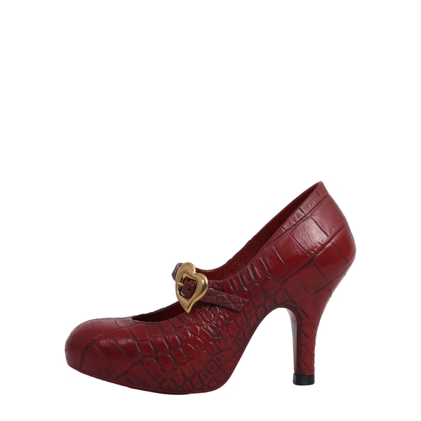 x MELISSA Croc Embossed Melflex Mary Jane Heels Red/Burgundy
