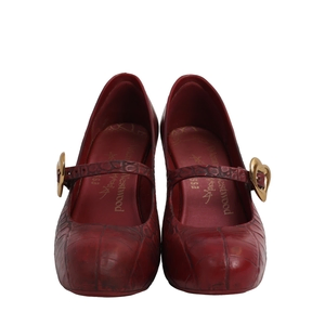 x MELISSA Croc Embossed Melflex Mary Jane Heels Red/Burgundy, view 3