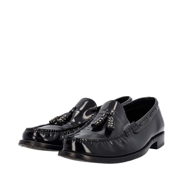 SAINT LAURENT Leather Studded Tassel Loafers Black | Luxity
