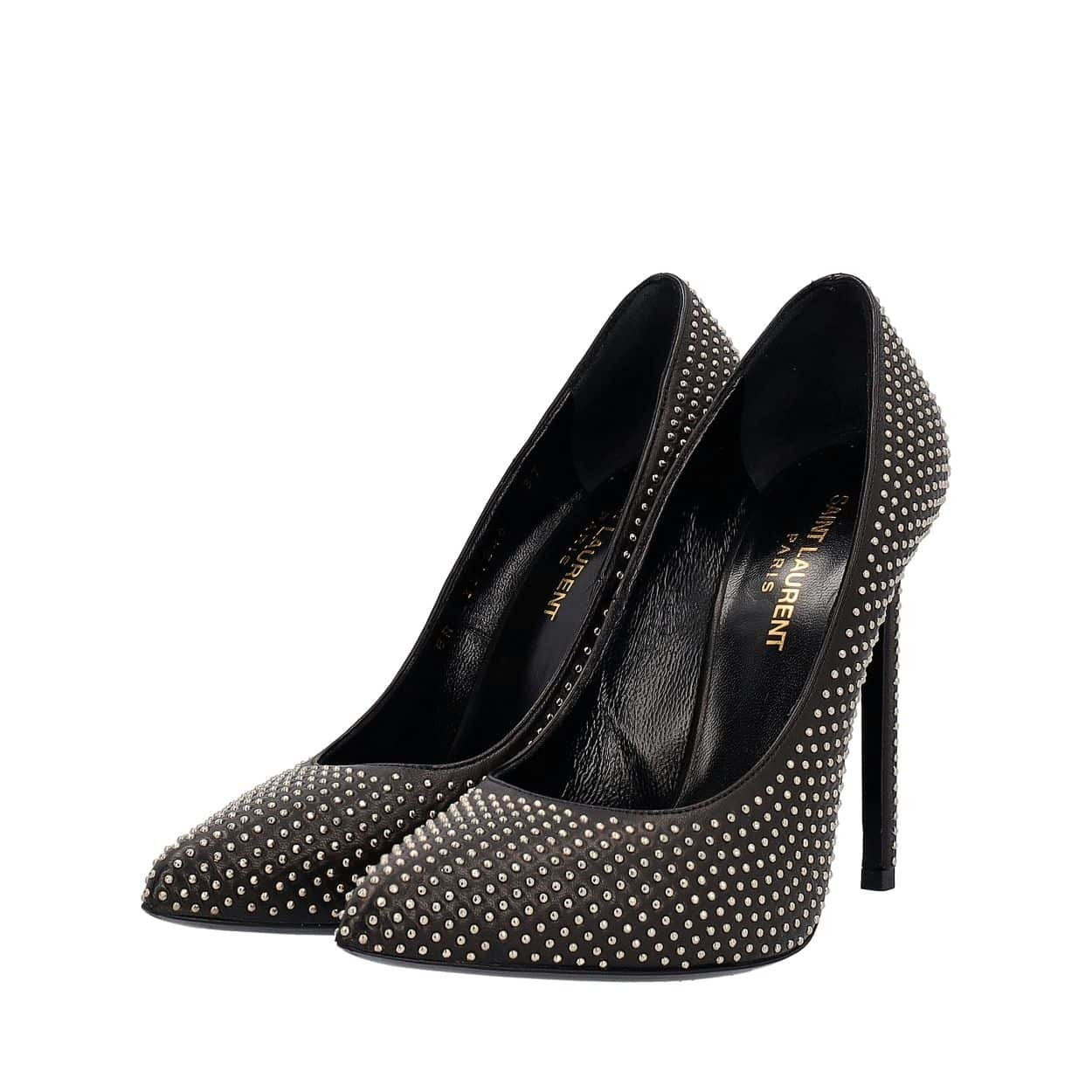 SAINT LAURENT Leather Studded Pumps Black | Luxity
