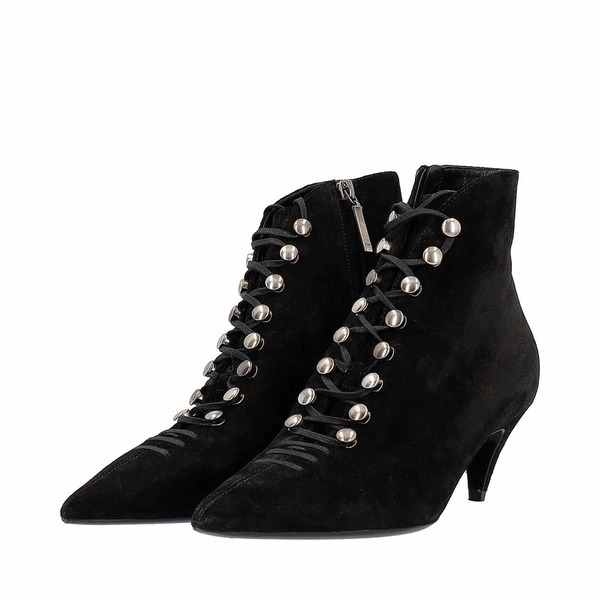 Suede Lace Up Booties Black