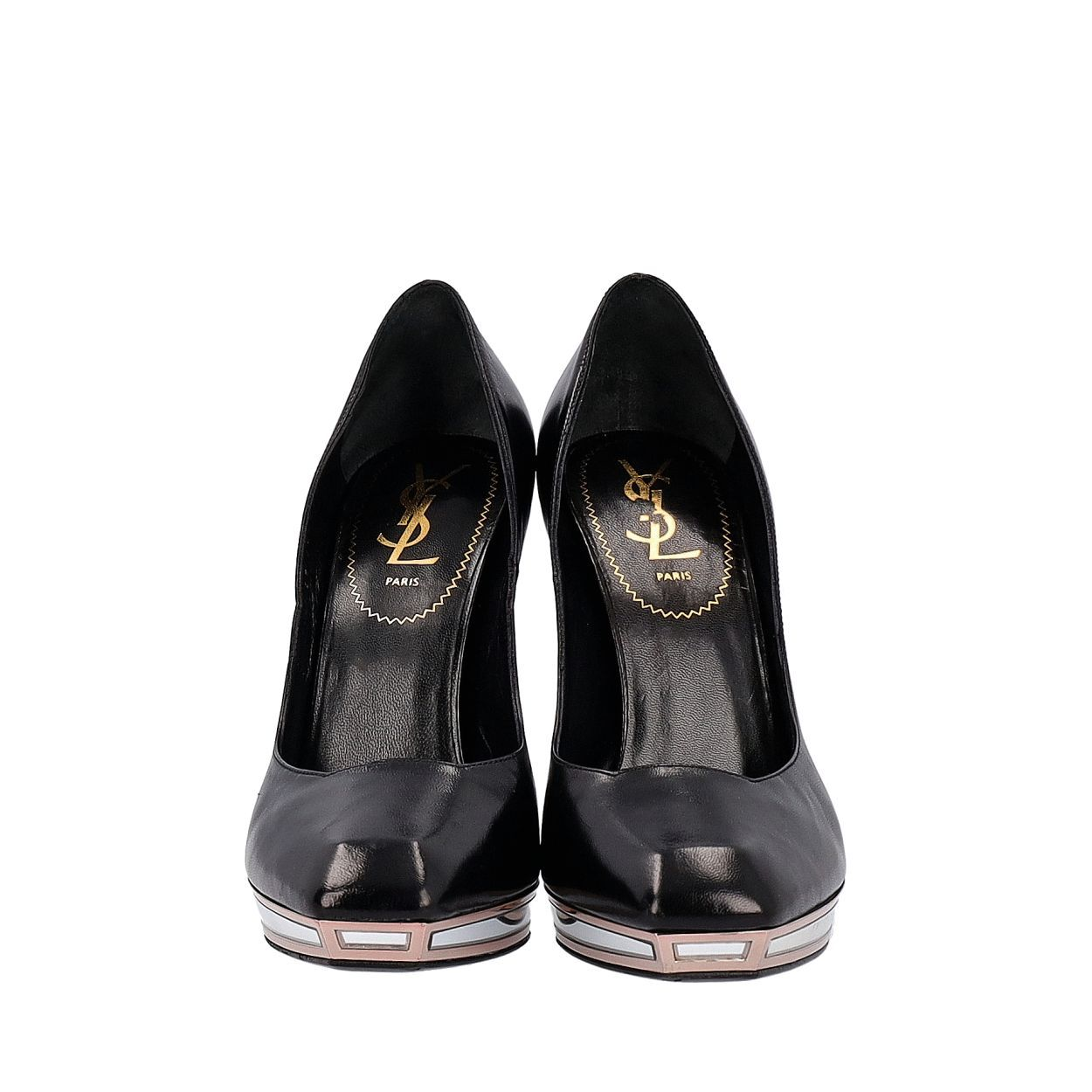 YVES SAINT LAURENT Leather Mirror Heels Pumps Black | Luxity