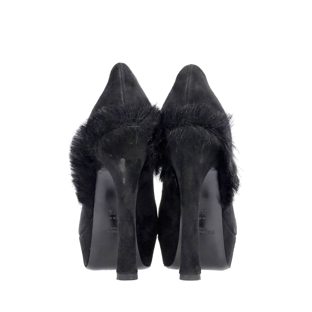 SAINT LAURENT Suede Fur Palais Platform Pumps Black | Luxity