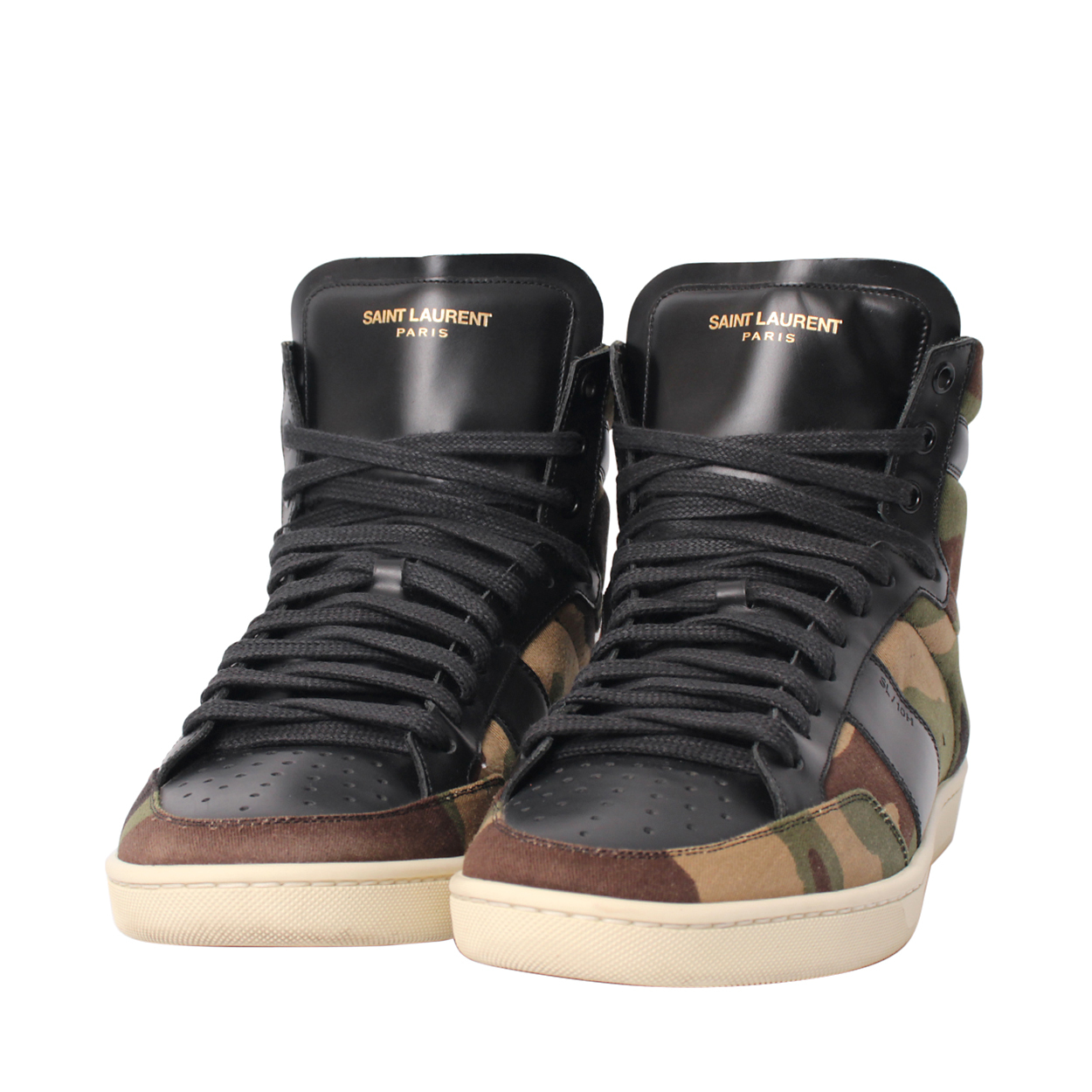SAINT LAURENT Mixed Material SL/H10 High Top Sneakers Camo/Black 