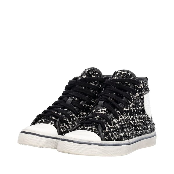 Tweed Distressed Bedford High Top Sneakers Black/White