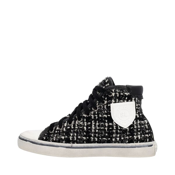 Tweed Distressed Bedford High Top Sneakers Black/White