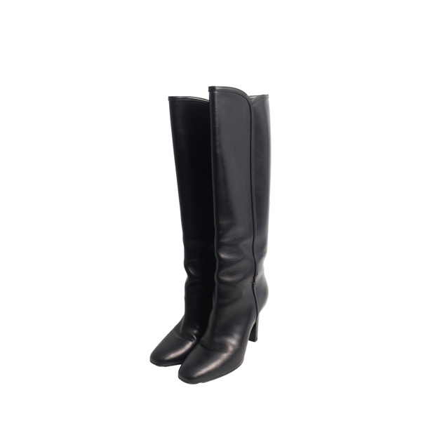 Leather Jane Knee Length Boots Black