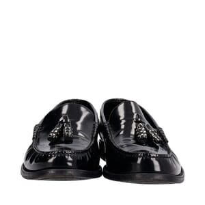 Glazed Leather Tassel Loafers Black, view 3