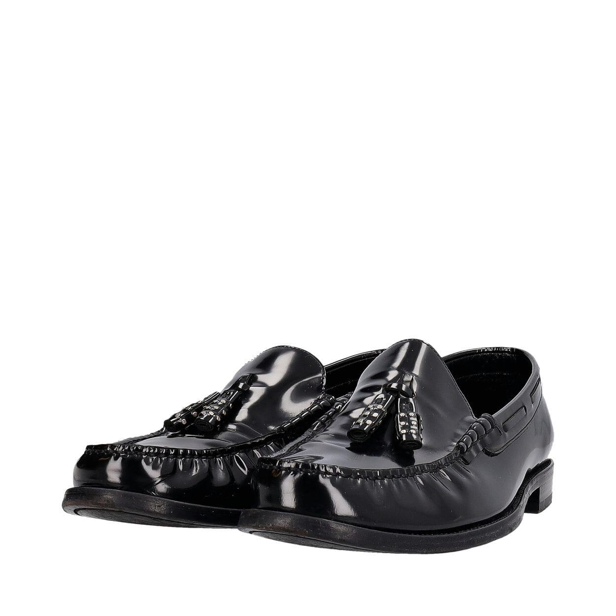 Glazed Leather Tassel Loafers Black