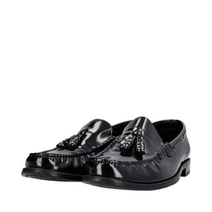 Glazed Leather Tassel Loafers Black