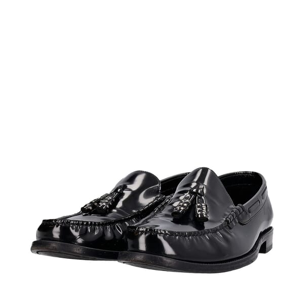 Glazed Leather Tassel Loafers Black