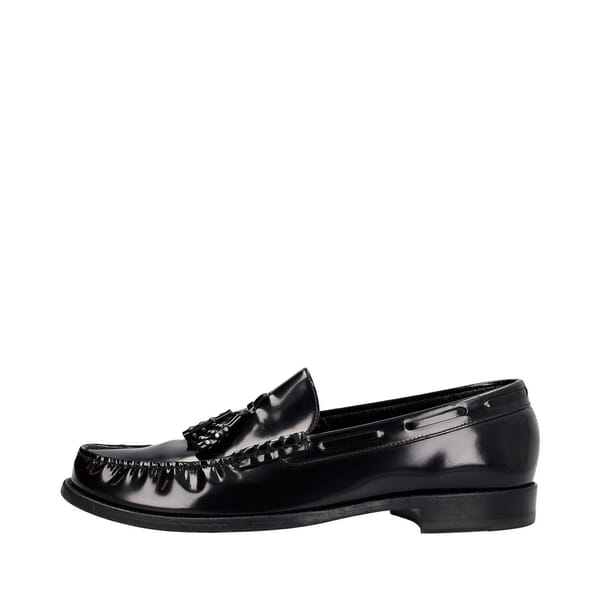 Glazed Leather Tassel Loafers Black