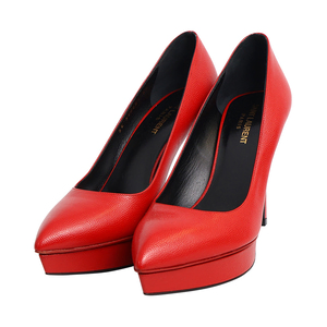 Grained Leather Janis Platform Pumps Red