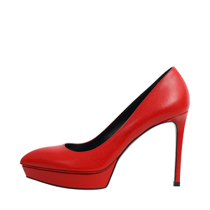 Grained Leather Janis Platform Pumps Red, view 2