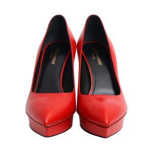 Grained Leather Janis Platform Pumps Red, view 3