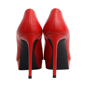 Grained Leather Janis Platform Pumps Red, view 4