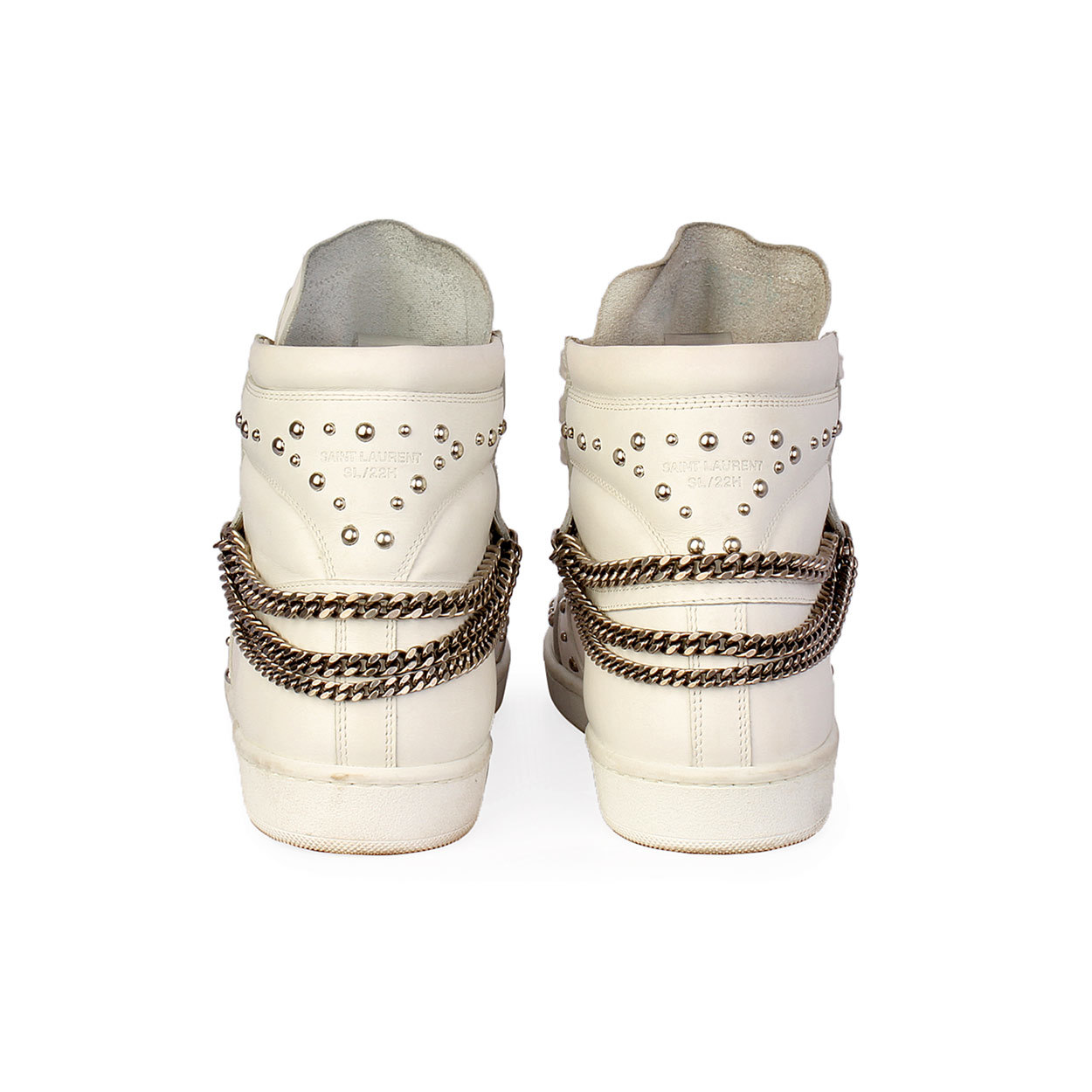 YVES SAINT LAURENT Leather Studded High-Top Sl/22H Sneakers White