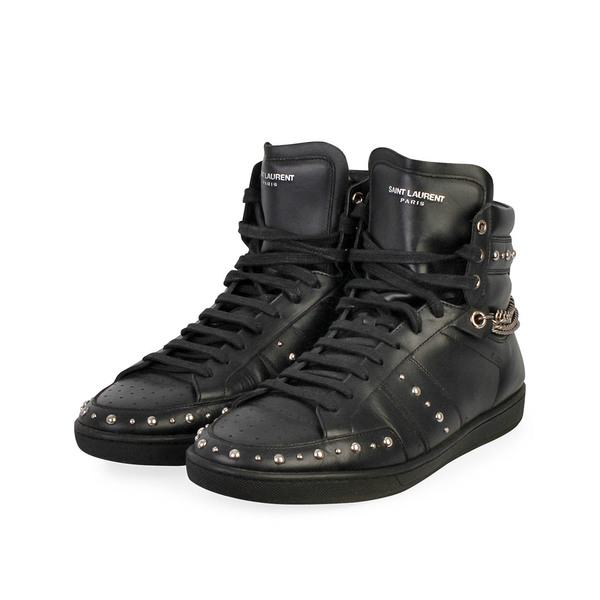 タッチkingYVES SAINT LAURENT leather loa YVES SAINT LAURENT Leather Studded High Top Sneakers Black