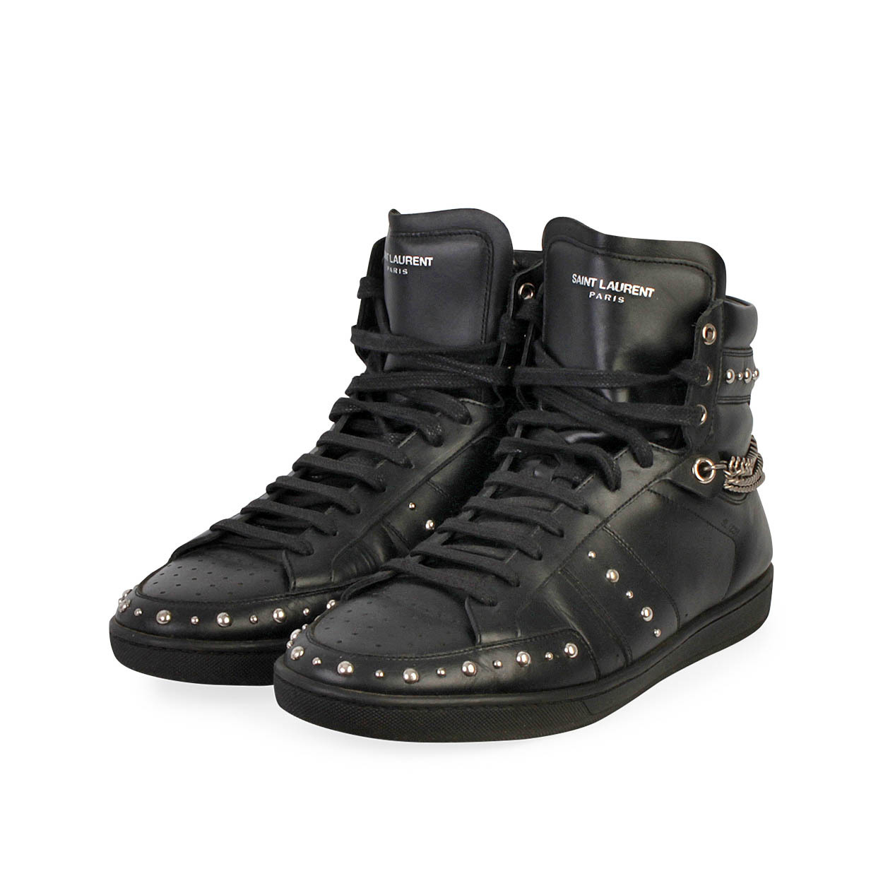 Black Leather Studded High Top Sneakers Shoes 9.5 Girls Kala Black Studded High Top Side Zip Sneakers | Nina Shoes main image 2