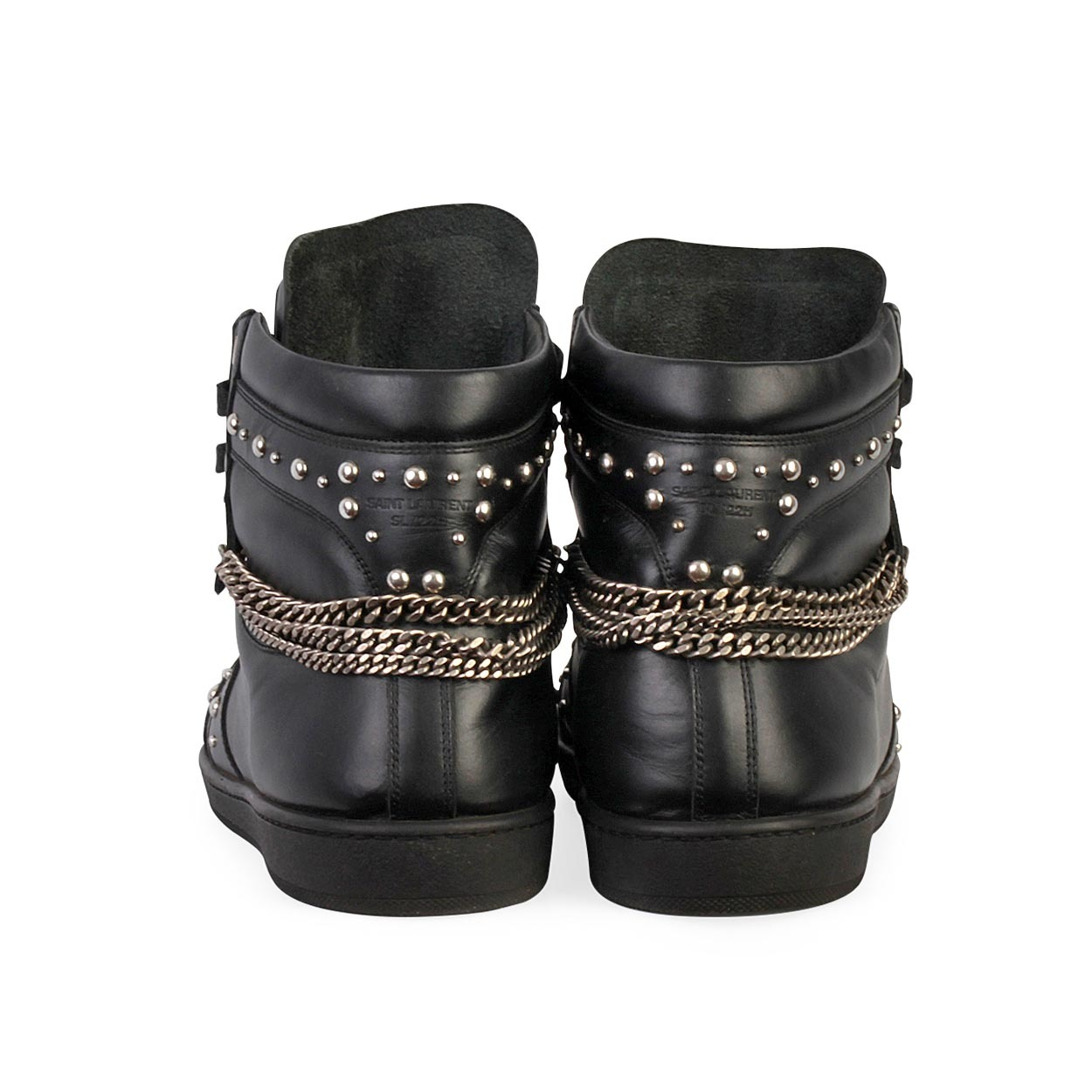 YVES SAINT LAURENT Leather Studded High Top Sneakers Black | Luxity