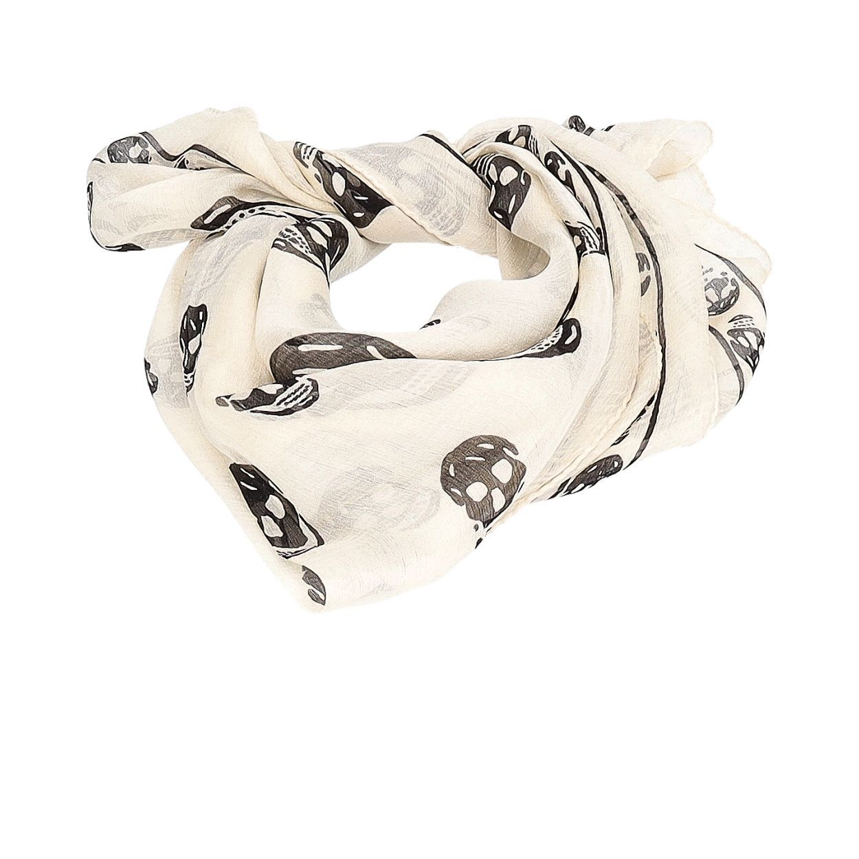 ALEXANDER MCQUEEN Silk Skull Scarf White/Black | Luxity