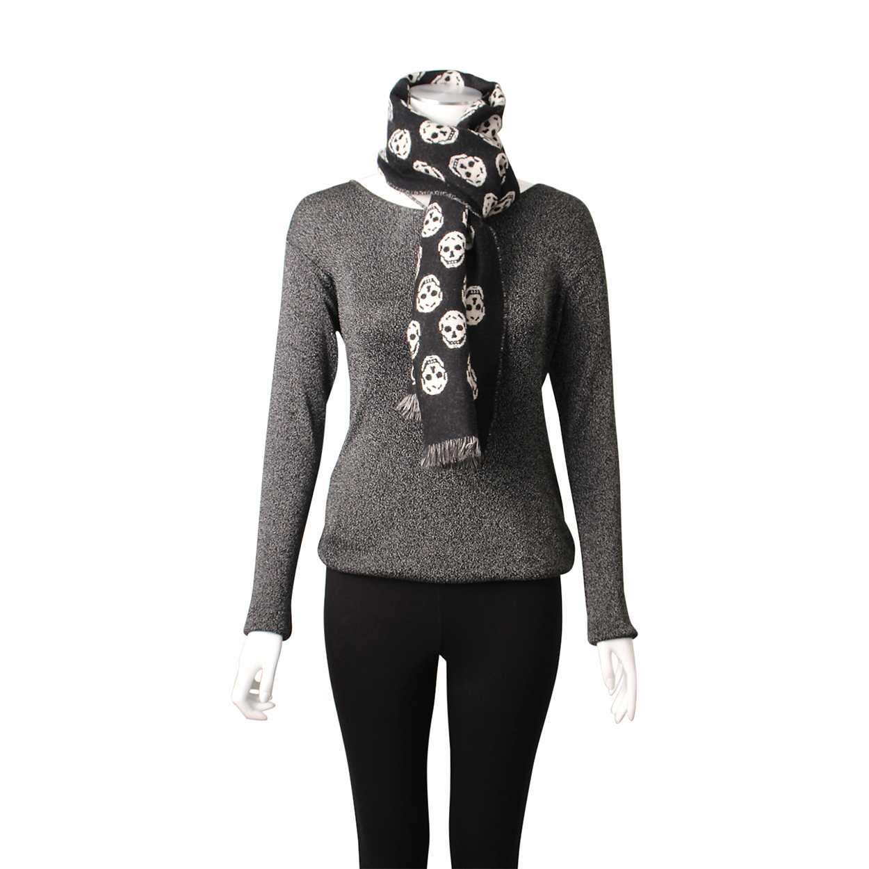 ALEXANDER MCQUEEN Wool Skull Scarf Black/White | Luxity