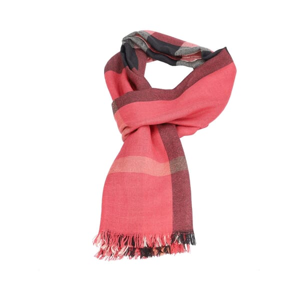 Mixed Material Check Scarf Pink