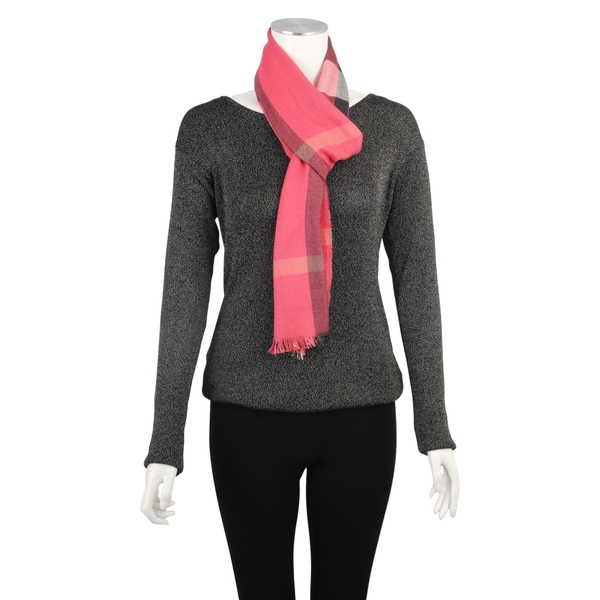Mixed Material Check Scarf Pink