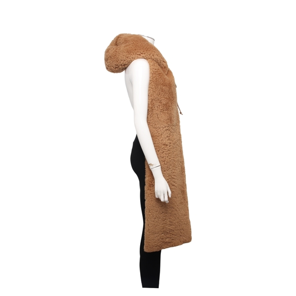 Shearling Hooded Scarf Camel/Green