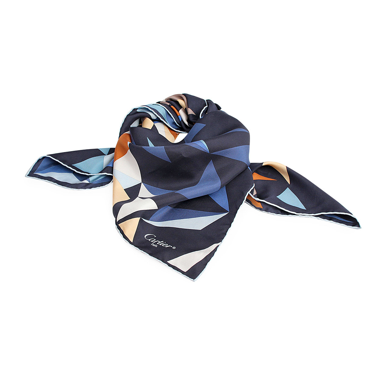 CARTIER Panther Pixel Motif Silk Scarf Blue | Luxity