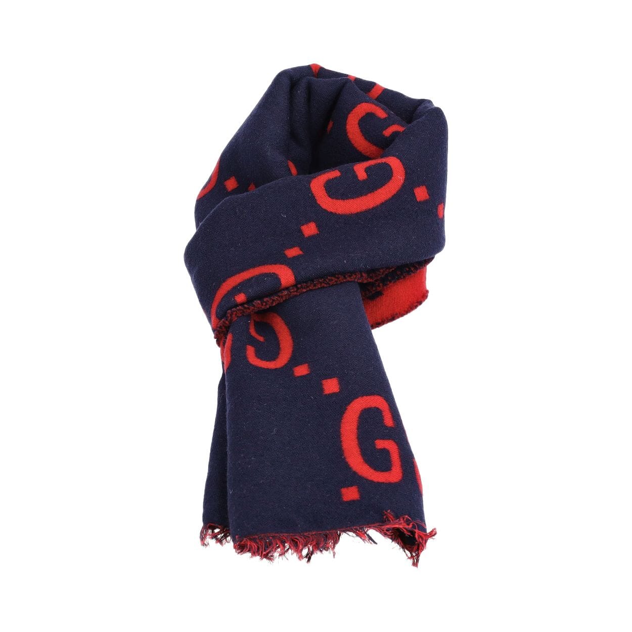 GUCCI Wool GG Jacquard Scarf Navy/Red | Luxity