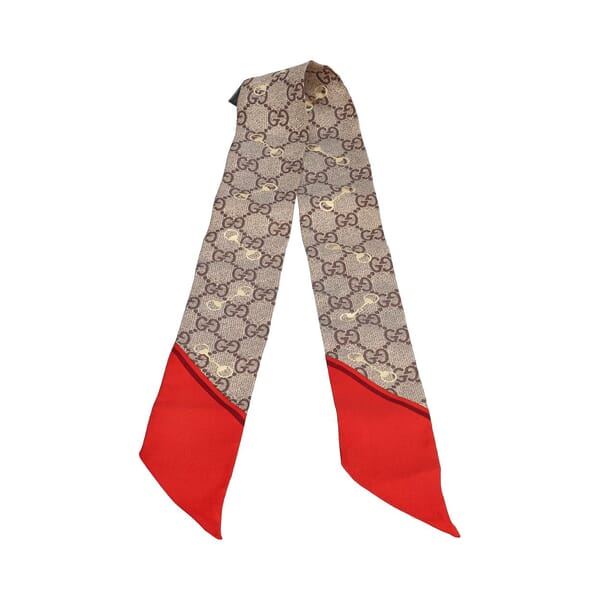 Silk GG Horsebit Scarf Beige/Red