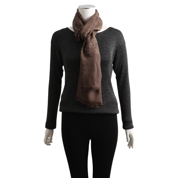Wool/Silk Jacquard GG Scarf Beige/Brown