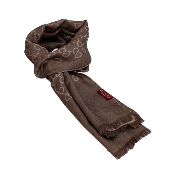 Wool/Silk Jacquard GG Scarf Beige/Brown