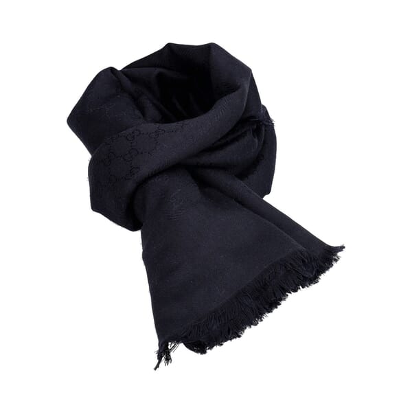 Silk/Wool Jacquard GG Shawl Navy