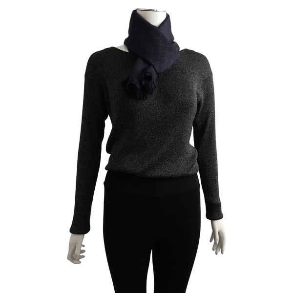 Silk/Wool Jacquard GG Shawl Navy