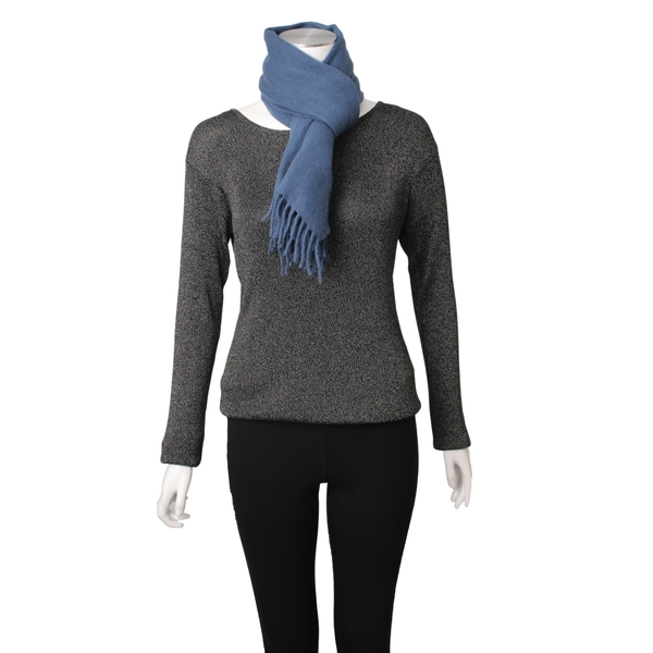 Vintage Cashmere Fringe Scarf Navy