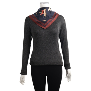 Vintage Silk Raconte Moi le Cheval Scarf Navy/Burgundy, view 2