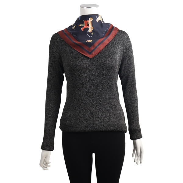 Vintage Silk Raconte Moi le Cheval Scarf Navy/Burgundy