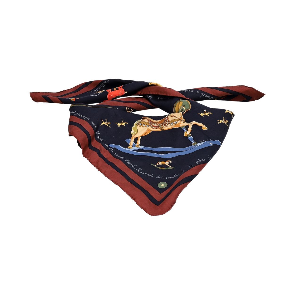 Vintage Silk Raconte Moi le Cheval Scarf Navy/Burgundy