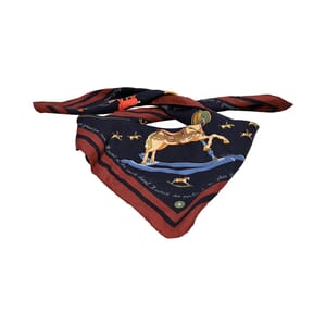 Vintage Silk Raconte Moi le Cheval Scarf Navy/Burgundy