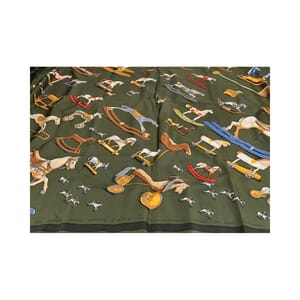 Vintage Silk Raconte Moi le Cheval Scarf Green, view 3