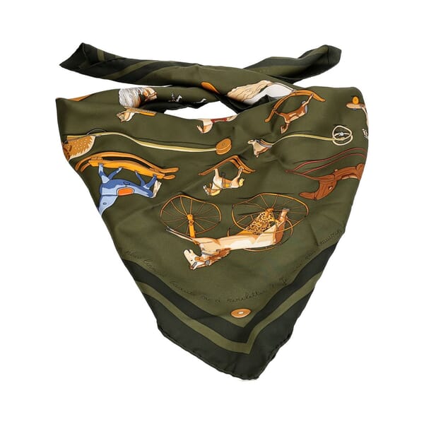 Vintage Silk Raconte Moi le Cheval Scarf Green