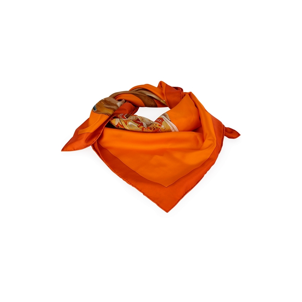 HERMES Mon Petit Cheval Mexicain Silk Scarf Orange | Luxity