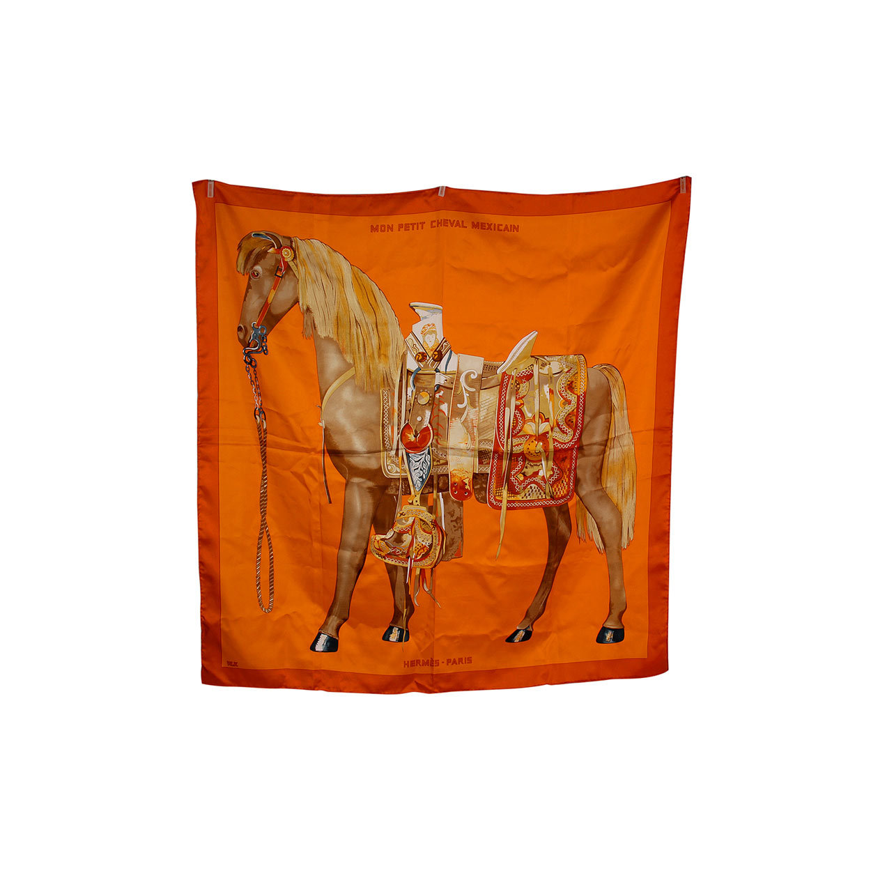 HERMES Mon Petit Cheval Mexicain Silk Scarf Orange | Luxity
