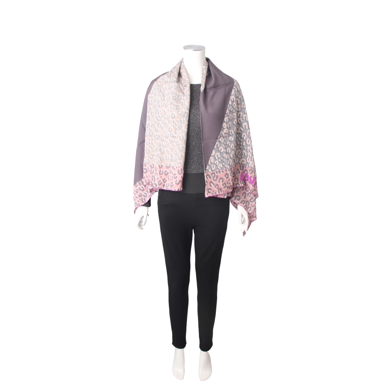 LOUIS VUITTON Silk Leopard V Giant Square Stole Scarf Rose/Grey