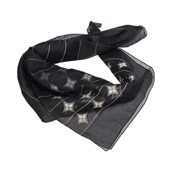 Chiffon Monogram Fleur Stole Black/Silver