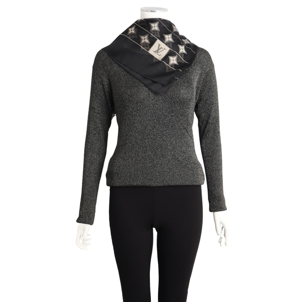 Chiffon Monogram Fleur Stole Black/Silver