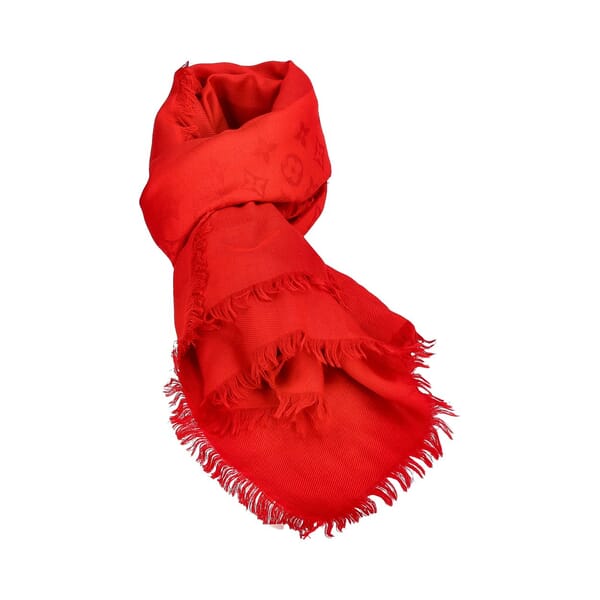 Silk/Wool Monogram Shawl Red