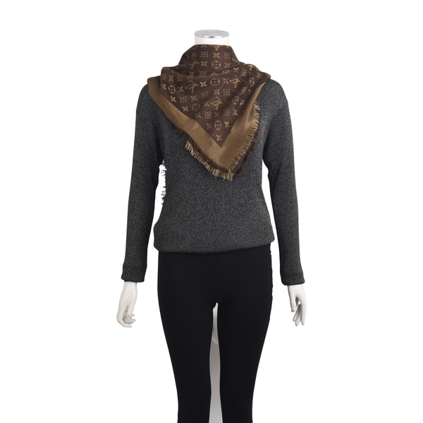 Mixed Material Monogram Shine Shawl Brown